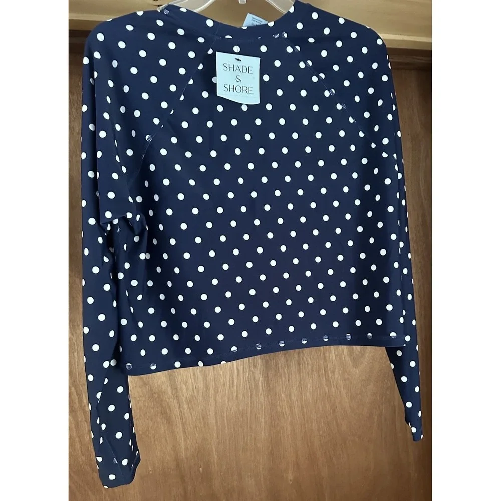 NWT Women's Shade & Shore Polka Dot Cropped Long Sleeve Rash Guard Size XL (16)